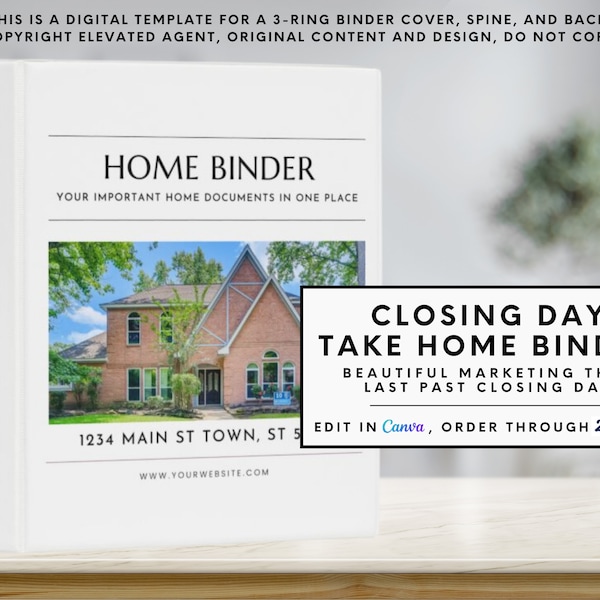 Real Estate Marketing, Home Binder, Real Estate Templates, Realtor Closing, Real Estate Closing, Realtor Binder, Closing Gift, House Binder