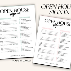 Editable Open House Sign In Sheet, Realtor Open House Form, Real Estate Marketing, Real Estate Printable, Canva Template, Instant Download