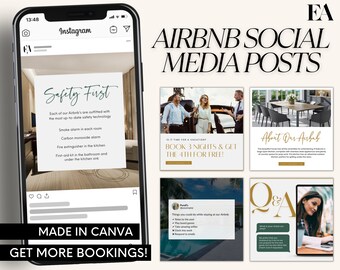 Instagram-sjablonen voor Airbnb, socialemediaposts voor vakantiewoningen (Canva)