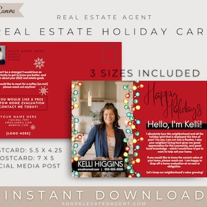 Real Estate Holiday Card Realtor Hello Neighbor Postcard Realtor Holiday Farming Postcard Real Estate Marketing Real Estate Template Canva
