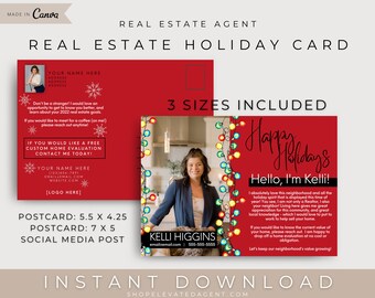 Real Estate Holiday Card Realtor Hello Neighbor Postcard Realtor Holiday Farming Postcard Real Estate Marketing Real Estate Template Canva