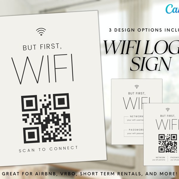 WiFi Password Sign, Editable WiFi Sign Template, Canva WiFi Password, Airbnb Template, VRBO Template, Airbnb Sign, VRBO Sign, QR Wifi Sign