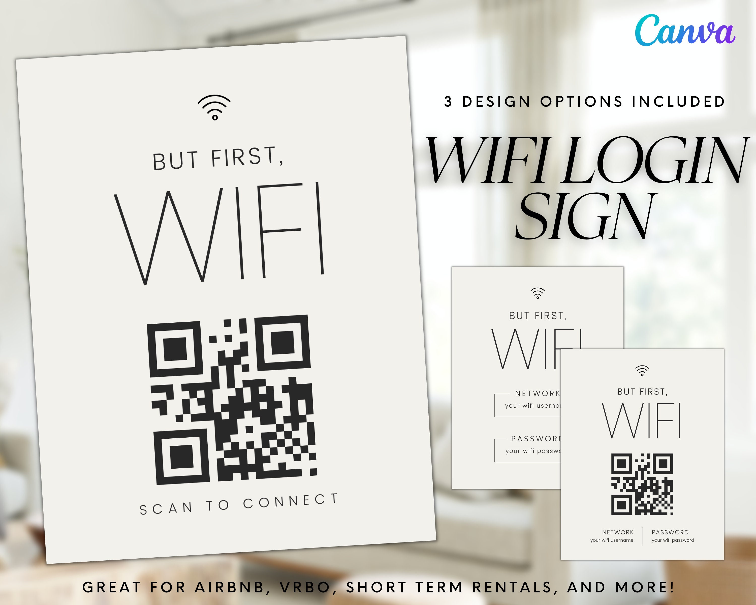 Editable Wifi Password Sign Template, Canva Airbnb VRBO Sign - Etsy