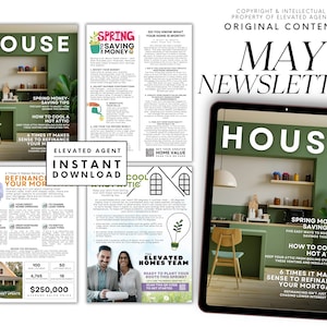 May Newsletter for Real Estate Agents, Spring Newsletter, Real Estate Marketing, Newsletter Editable Canva Template, Realtor Flyer