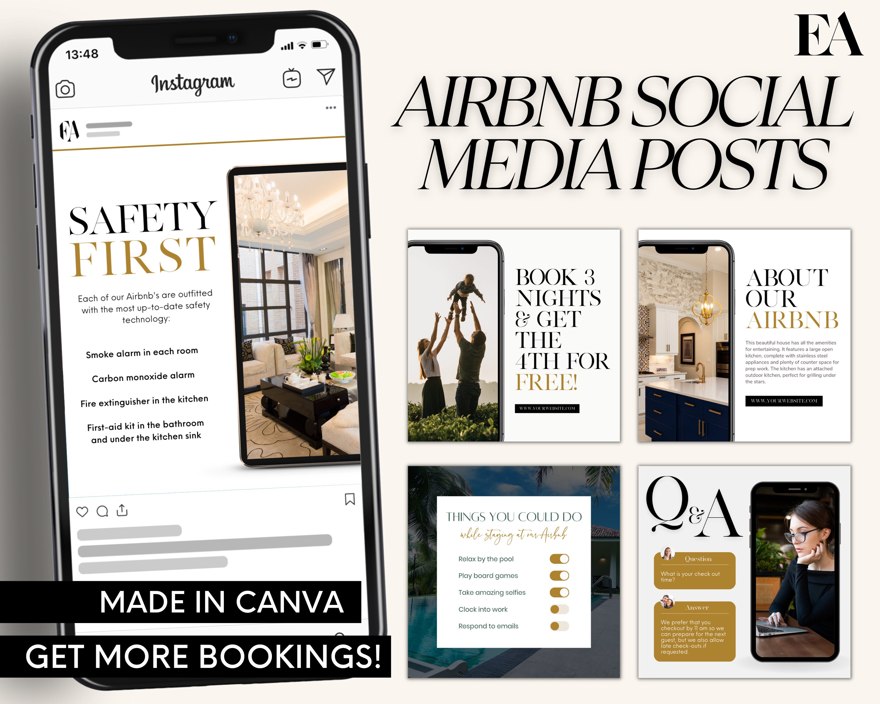 Editable Airbnb Instagram Templates, Vacation Rental VRBO Posts