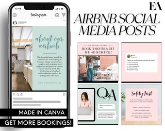 Sjablonen voor sociale media op Airbnb, marketing voor vakantiewoningen, ontwerp op canvas