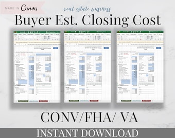 Home Buyer Estimated Closing Cost Real Estate Excel Spreadsheet Seller Net Sheet Realtor Spreadsheet Closing Cost Calculator Realtor Closing