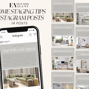 Real Estate Home Staging Social Media Template, Realtor Marketing, Real Estate Farming, Realtor Instagram, Real Estate Content Planner