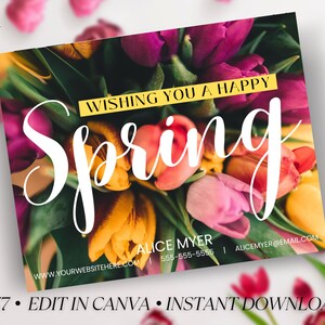 Real Estate Hello Spring Postcard, Realtor Spring Card, Realtor Farming Card, Real estate marketing, Editable, Canva, Instant Download