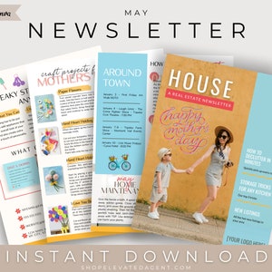 Real Estate Newsletter,  May Newsletter, Mothers Day Newsletter, Real Estate Marketing, Spring Newsletter, Real Estate Templates, Realtor