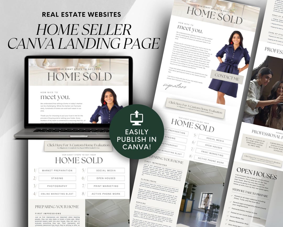 Real Estate Home Seller Landing Page Template: Canva Realtor Marketing ...