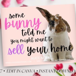 Realtor Spring Postcard, Real Estate Easter Postcard, Real Estate Marketing, Know Some Bunny Card, Spring Pop By, Canva Template, Download