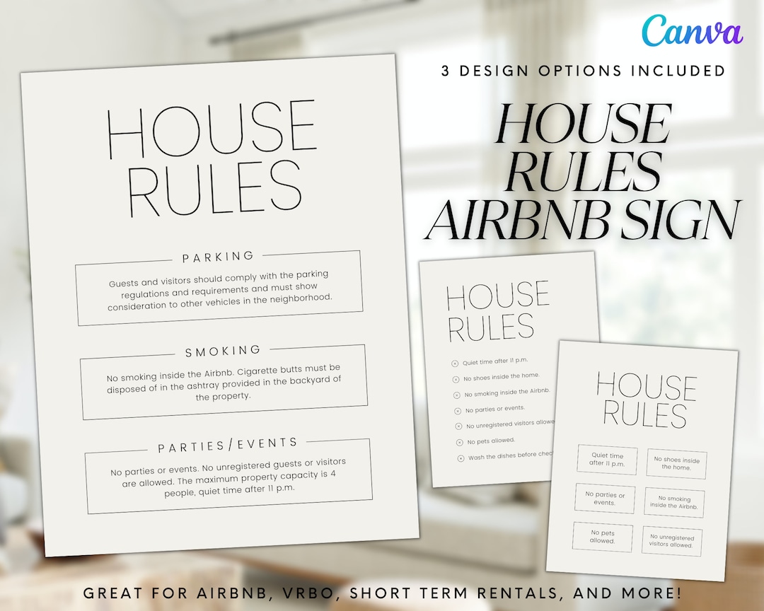 Airbnb House Rules Sign, Vacation Rental Printable (canva Template) - Etsy