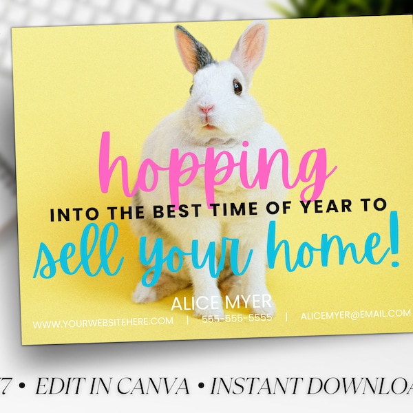 Realtor Spring Postcard, Real Estate Easter Postcard, Real Estate Marketing, Know Some Bunny Card, Spring Pop By, Canva Template, Download