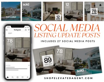Real Estate Social Media Posts, Just Sold Posts, Under Contract Posts, Just Listed Posts, Open House Posts, Real Estate Marketing, Canva