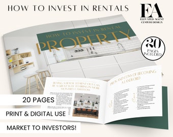 May include: A green and gold brochure titled "How to Invest in Rental Property" with a photo of a modern kitchen on the front cover. The brochure includes 20 pages of information about the pros and cons of becoming a landlord.