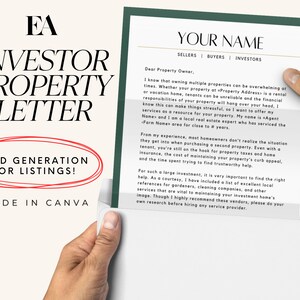 Anuncios publicitarios de bienes raíces, agricultura de bienes raíces, carta de propietario de vivienda, carta de inversionista, marketing de bienes raíces, plantilla de Canva editable, carta al vendedor