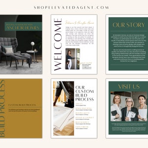 May include: A collage of six images promoting a custom home building company called Anchor Homes. The images feature a living room with a comfortable chair, a welcome message, a description of the company's story, a custom build process, a photo of a team of women, and a visit us message.
