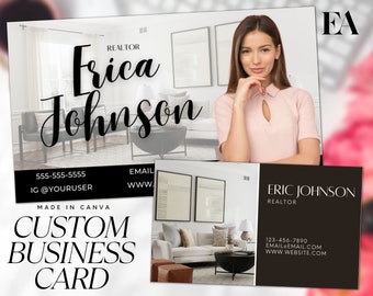 Real Estate Business Card Template, Modern Realtor Design (Canva)