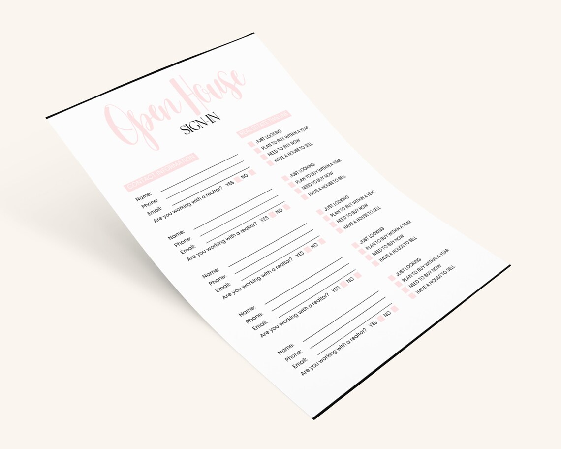 Editable Open House Sign in Sheet, Realtor Open House Form, Real Estate ...