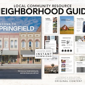 Real Estate Community Guide, Neighborhood Guide, Real Estate Local Guide, Realtor Marketing, Real Estate Farming, Realtor Flyer, Canva