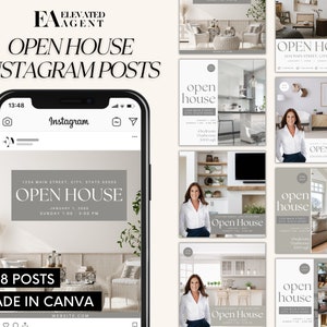 Open House, Open House Template, Realtor Marketing, Real Estate Posts, Open House Marketing, Real Estate Canva Templates, Real Estate Social