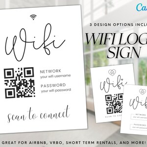 Znak hasła WiFi, edytowalny szablon znaku WiFi, hasło WiFi Canva, szablon Airbnb, szablon VRBO, znak Airbnb, znak VRBO, znak QR Wifi