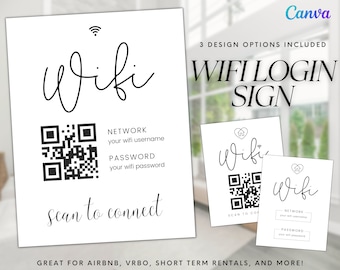 Editable QR Code WiFi Sign Template, Airbnb VRBO (Canva)