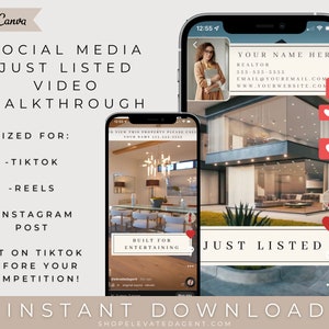 Real Estate Just Listed Video, Real Estate Marketing, Tiktok Video, Real Estate Reels, Instagram Instagram Template, Real Estate Canva
