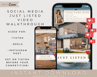 Real Estate Just Listed Video, Real Estate Marketing, Tiktok Video, Real Estate Reels, Instagram Instagram Template, Real Estate Canva