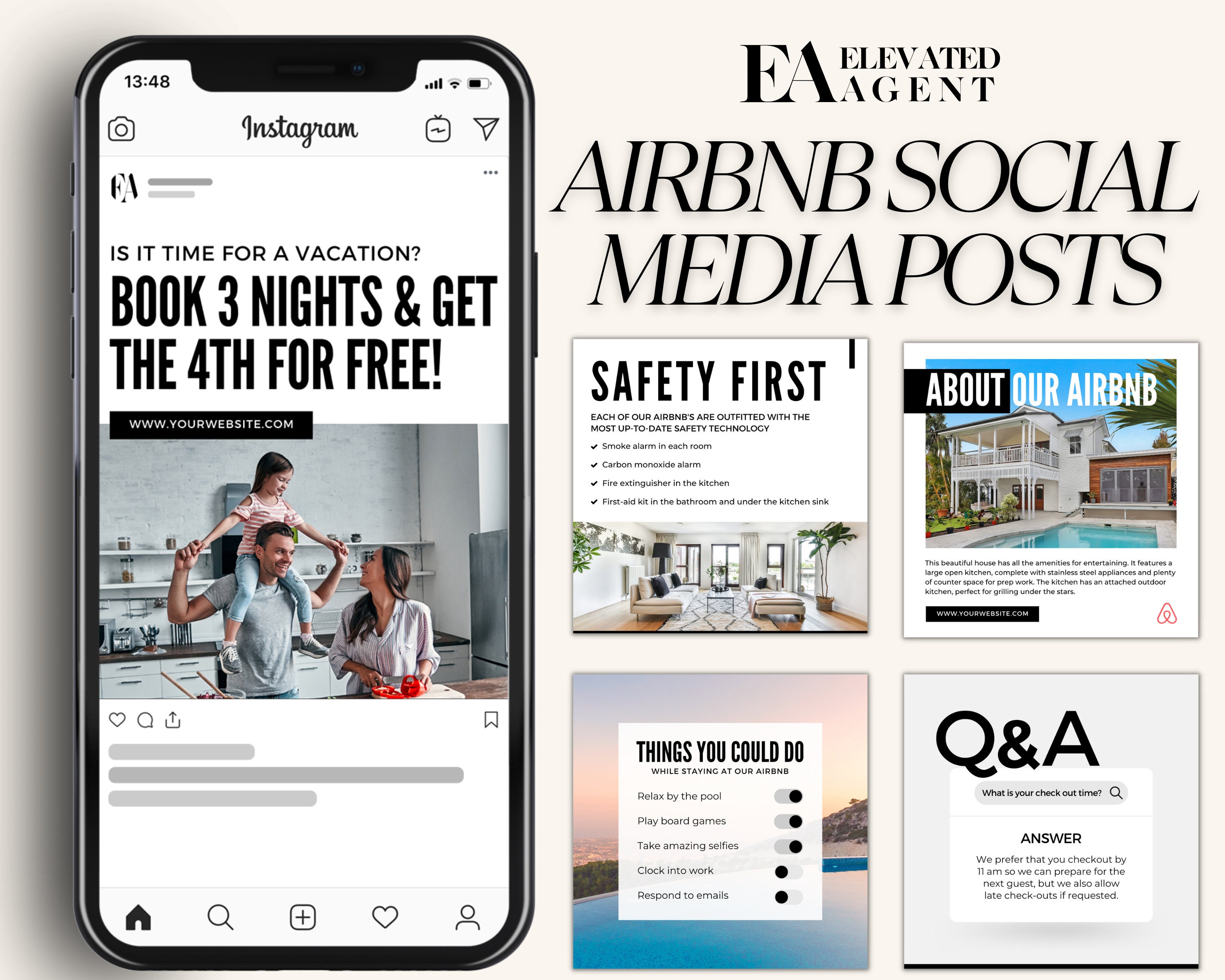 Airbnb Social Media Posts, Vacation Rental Templates (editable Canva ...