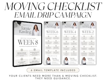 Real Estate Moving Checklist Email Drip Campaign, Realtor Marketing Template, Canva