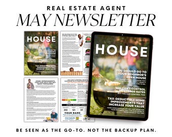 Realtor May Printable Newsletter, Spring Real Estate Marketing Template (Canva)