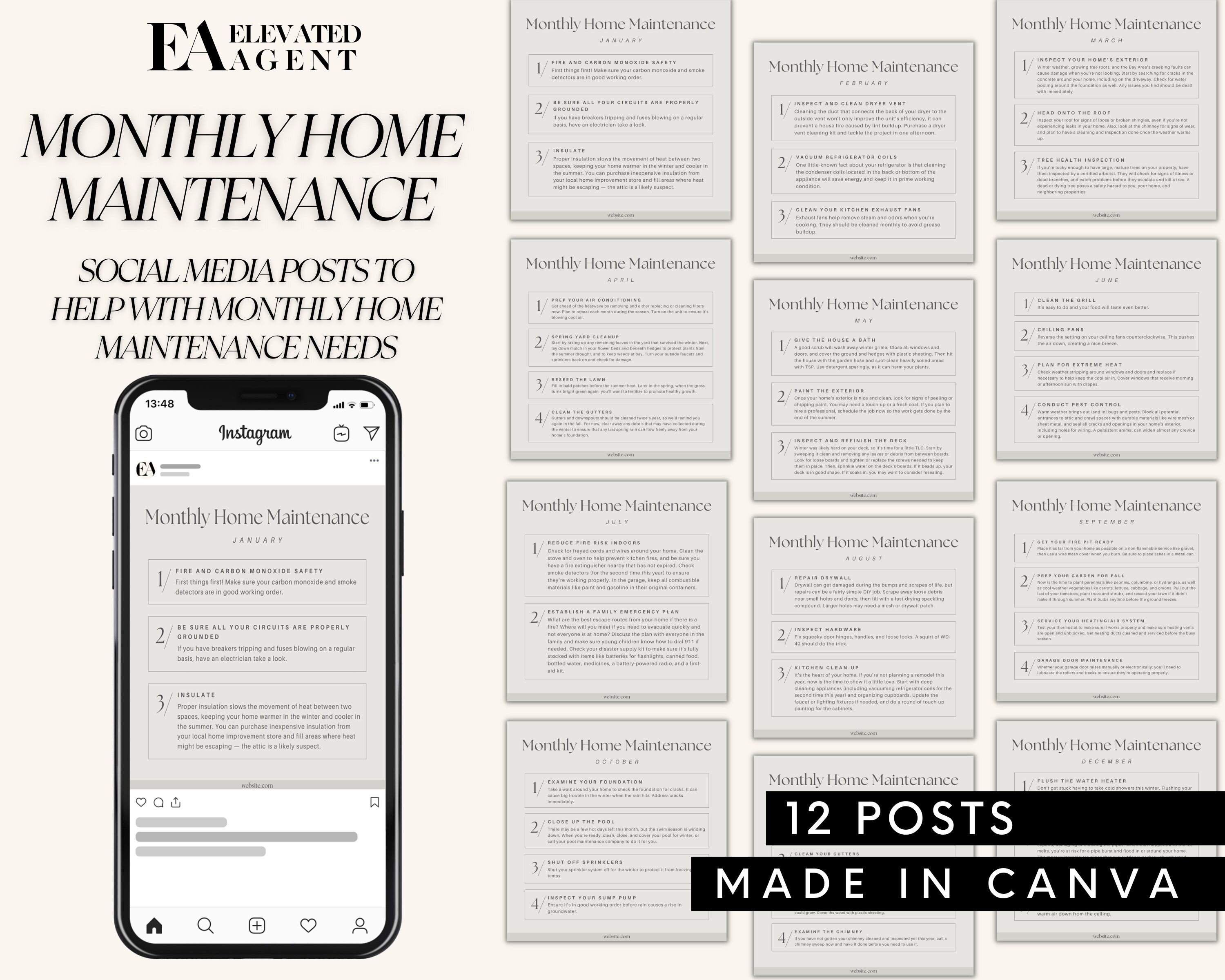 Home Maintenance Real Estate Social Media, Realtor Marketing, Real Estate Template, Realtor Instagram, Hello Neighbor, Real Estate Canva