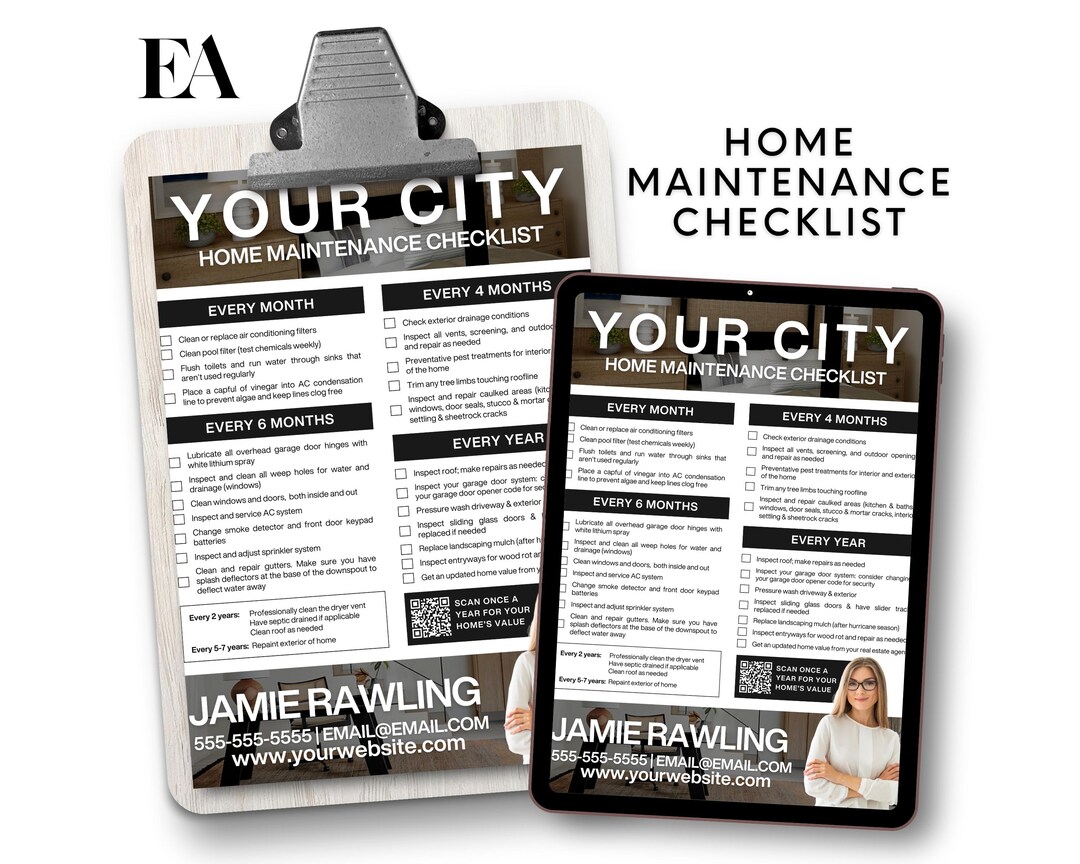 Classic Home Maintenance Checklist - Real Estate Template - Etsy