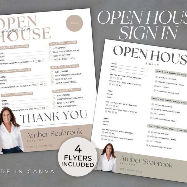 Open House Sign In Sheet, Editable Canva Template, Real Estate Open House Flyer, Real Estate Marketing, Realtor Open House, Instant Download
