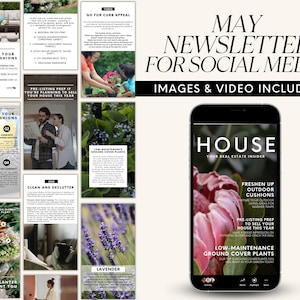 Real Estate Newsletter, Newsletter for Social Media, Real Estate Farming, Newsletter Template, Real Estate Marketing, Realtor Farming, Canva