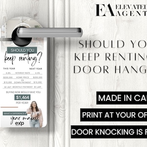 Real Estate Door Hanger, Rent Vs Buy, Realtor Door Hanger, Rent Vs Own, Door Knocking Real Estate, Real Estate Marketing, Tired of Renting