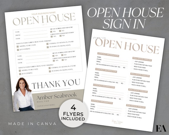 Open House Sign In Sheet, Editable Canva Template, Real Estate Open House Flyer, Real Estate Marketing, Realtor Open House, Instant Download