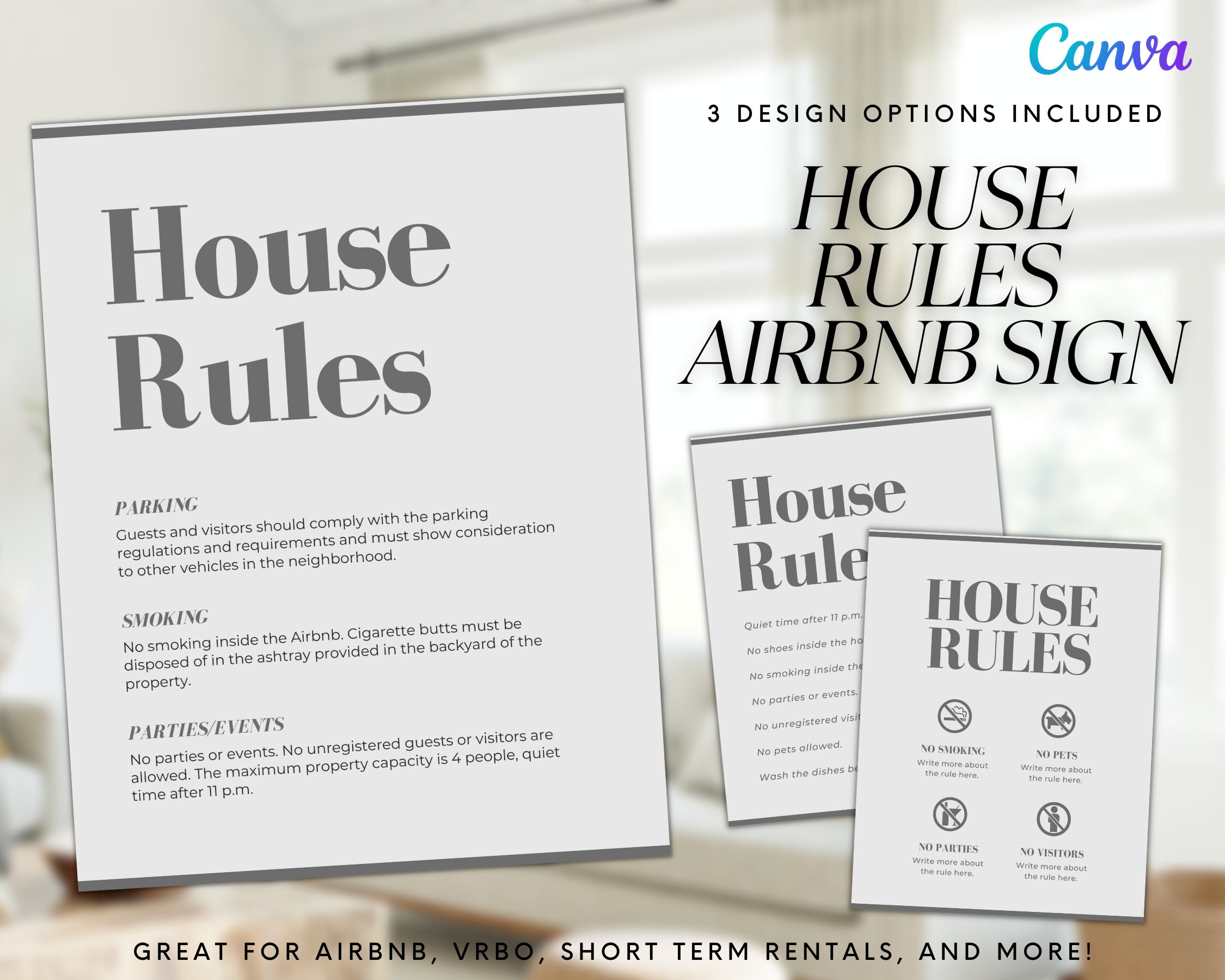 Airbnb House Rules Sign, Vacation Rental Printable (Template)