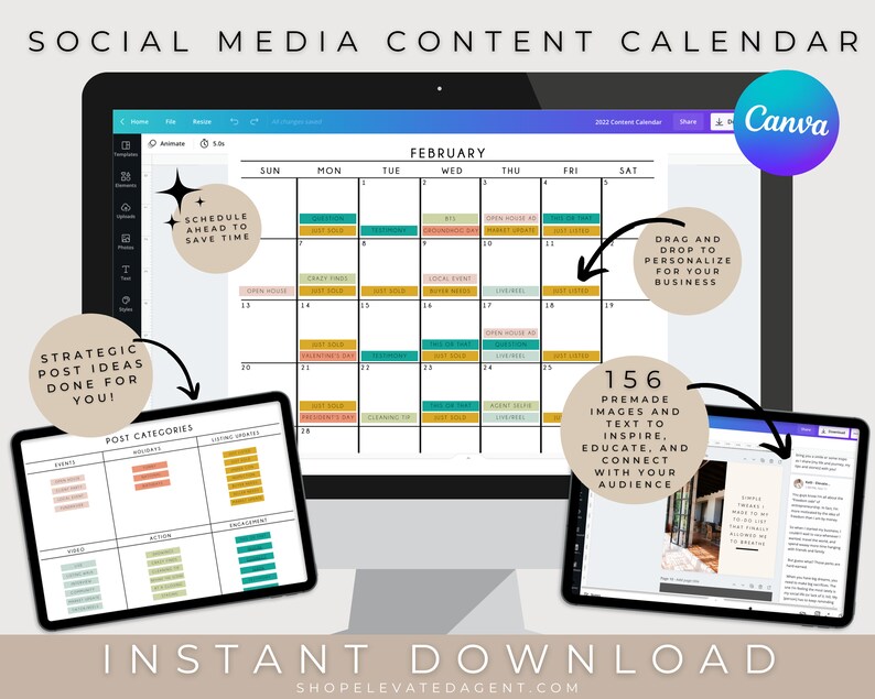 Real Estate Social Media Calendar Real Estate Planner Social Etsy