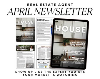 Real Estate April Newsletter Template, Spring Realtor Marketing in Canva