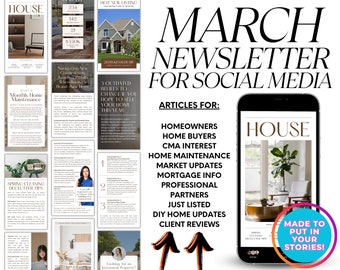 Real Estate Social Media Story, March Newsletter, Real Estate Newsletter, Real Estate Marketing, Real Estate Instagram, Newsletter Template