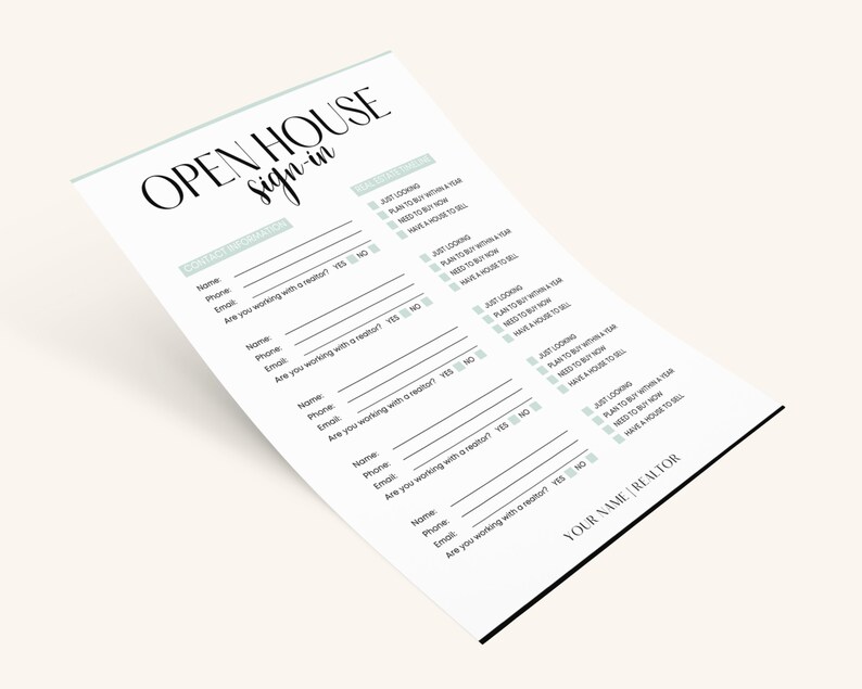 Open House Sign In Template Editable Open House Sign in Sheet, Realtor Open House Form, Real Estate ...