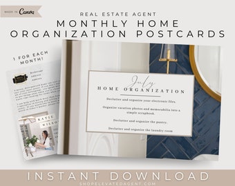 12 Monthly Organization Postcard Templates, Real Estate Postcards, Real Estate Marketing, Realtor Marketing, Realtor Farming Postcards
