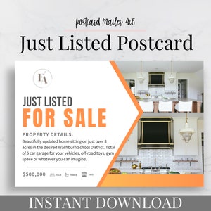 Real Estate Postcard Just Listed- Realtor Postcard, Real Estate Marketing, Real Estate Farming, Realtor, Realtor Marketing, Listing Postcard