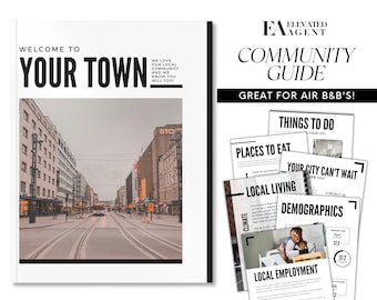 Lokaler Stadtführer Template, Willkommens-Führer, Stadtführer, Realtor Community Newsletter, Immobiliar Marketing, Anpassen, Canva