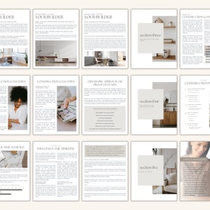 May include: A guide to building a home, with sections on construction loan types, obtaining pre-approval, the construction process, average time to build, and factors that influence the timeline. The guide includes images of interior design and home decor.