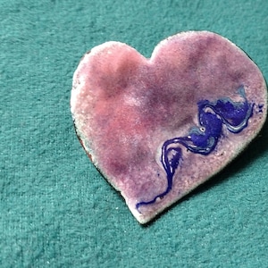 Copper Enamel Purple Heart Pin, Unique, one of a kind, Kiln Fired Artisan Handcrafted Jewelry Gift