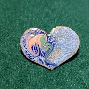 Artisan Handcrafted Copper Enamel Blue Heart Pin, Unique, one of a kind, Kiln Fired Artisan Jewelry Gift